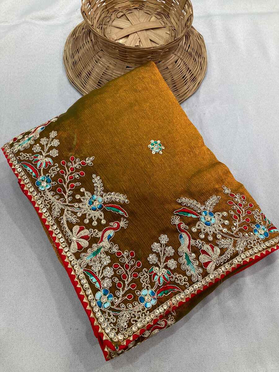 LATEST CHIFFON SILK EMBROIDERY WITH PIPING BORDER WORK SAREE WITH UNSTITCHED BLOUSE WEDDING WEAR WHOLESALE PRICE ETHNIC GARMENT (14)