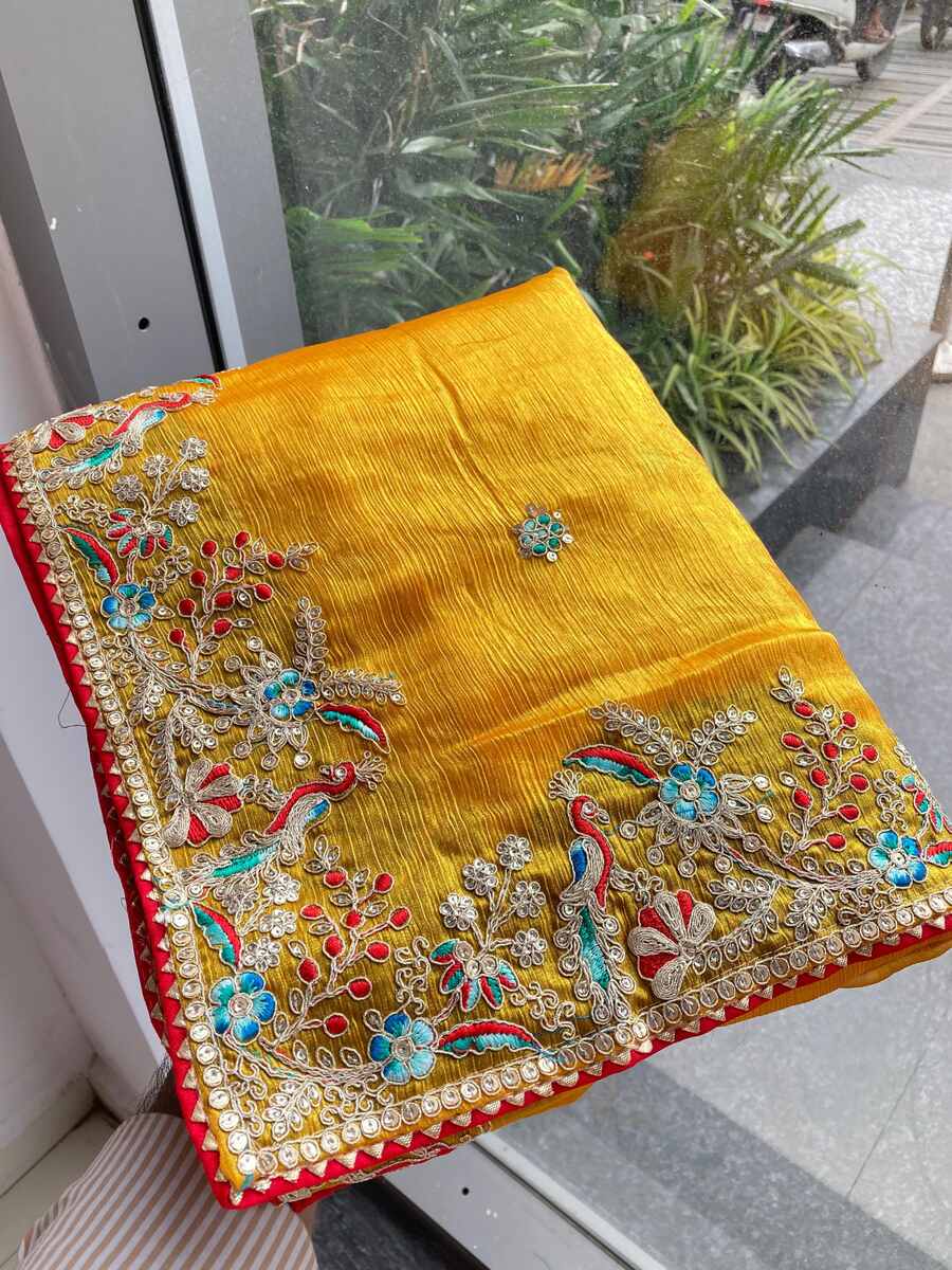 LATEST CHIFFON SILK EMBROIDERY WITH PIPING BORDER WORK SAREE WITH UNSTITCHED BLOUSE WEDDING WEAR WHOLESALE PRICE ETHNIC GARMENT (8)
