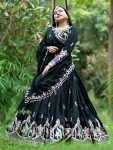 LATEST CHINON EMBROIDERY CODING THREAD WORK LEHENGA CHOLI WITH DUPATTA BLACK