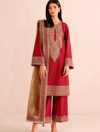 LATEST CHINON SILK DIGTAL PRINT WITH EMBROIDERY AND SEQUENCE WORK TOP PALAZZO WITH DUPATTA RED