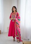 LATEST COTTON EMBROIDERY SEQUENCE WORK WITH REAL MIRROR WORK TOP BOTTOM WITH DUAPTTA PINK (2)