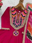 LATEST COTTON EMBROIDERY SEQUENCE WORK WITH REAL MIRROR WORK TOP BOTTOM WITH DUAPTTA PINK (2)