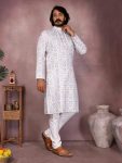 LATEST COTTON SEQUENCE WORK AND PRINTED MEN’S KURTA PAYJAMA PARTY WEAR WHOLESALE PRICE ETHNIC GARMENT (36)