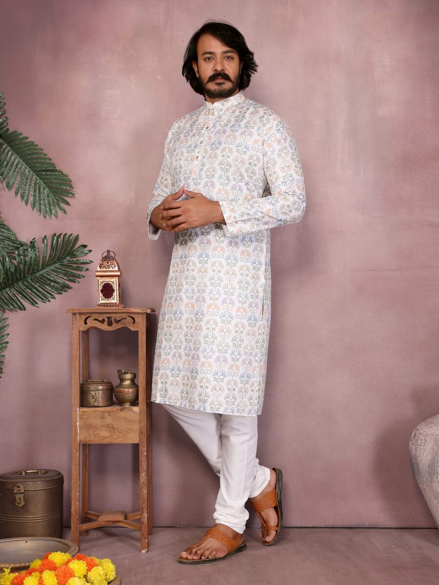 LATEST COTTON SEQUENCE WORK AND PRINTED MEN'S KURTA PAYJAMA PARTY WEAR WHOLESALE PRICE ETHNIC GARMENT (41)