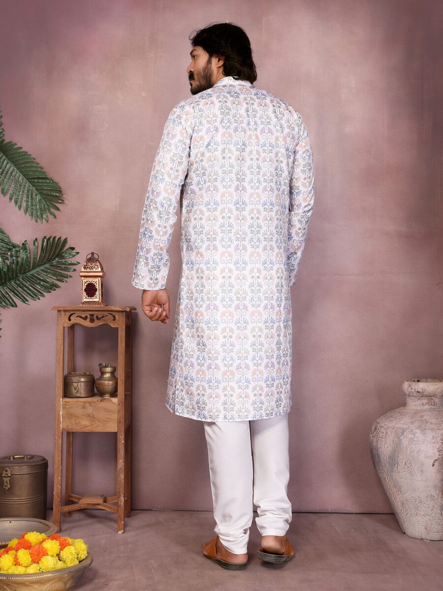 LATEST COTTON SEQUENCE WORK AND PRINTED MEN'S KURTA PAYJAMA PARTY WEAR WHOLESALE PRICE ETHNIC GARMENT (43)