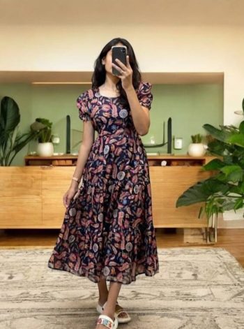 LATEST COTTON SILK DIGITAL PRINT WORK ONE PIECE DRESS BLACK