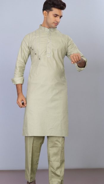 LATEST COTTON THREAD LACE WORK MEN'S KURTA PAYJAMA PISTA