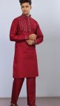 LATEST COTTON THREAD LACE WORK MEN'S KURTA PAYJAMA MAROON