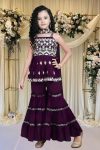LATEST CREPE EMBROIDERY WORK KID’S TOP SHARARA WITH DUPATTA WEDDING WEAR WHOLESALE PRICE ETHNIC GARMENT (2)