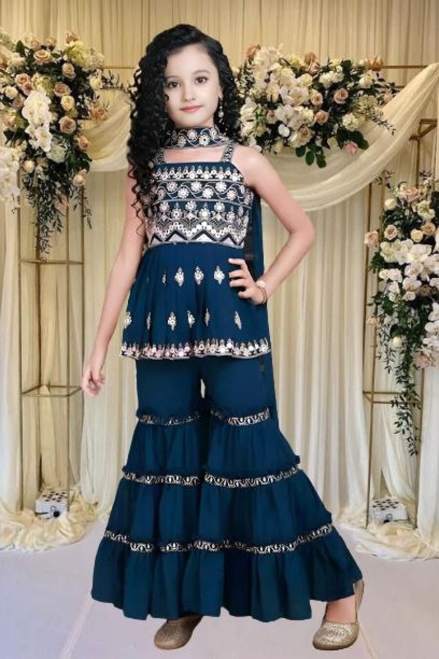 LATEST CREPE EMBROIDERY WORK KID'S TOP SHARARA WITH DUPATTA WEDDING WEAR WHOLESALE PRICE ETHNIC GARMENT (4)