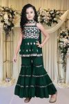 LATEST CREPE EMBROIDERY WORK KID'S TOP SHARARA WITH DUPATTA GREEN
