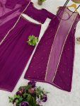 LATEST FAUX GEORGETTE LIGHT EMBROIDERY BORDER WORK LEHENGA BLOUSE SHRUG WITH DUPATTA PARTY WEAR WHOLESALE PRICE ETHNIC GARMENT (20)