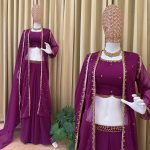 LATEST FAUX GEORGETTE LIGHT EMBROIDERY BORDER WORK LEHENGA BLOUSE SHRUG WITH DUPATTA PARTY WEAR WHOLESALE PRICE ETHNIC GARMENT (20)