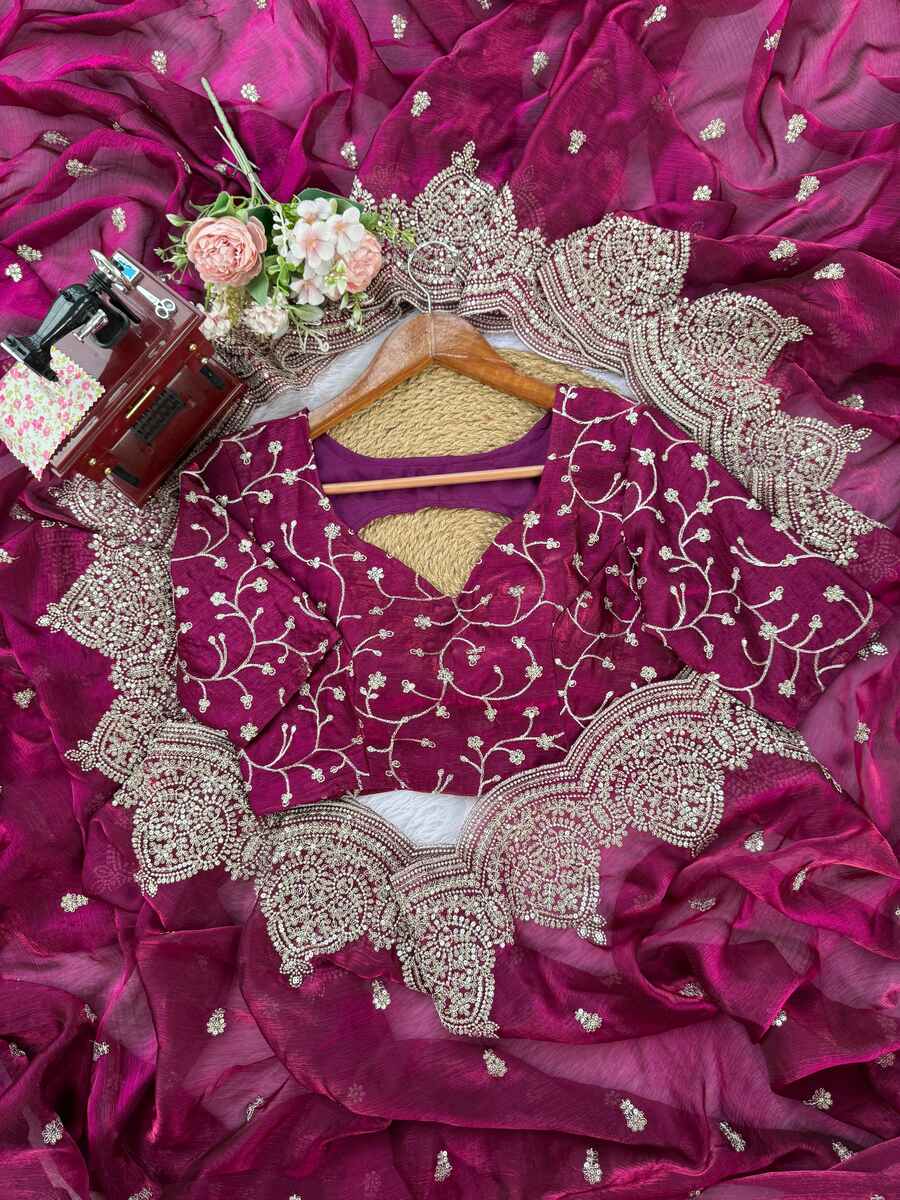 LATEST FENDY CHIFFON THREAD & SEQUENCE EMBROIDERY WORK SAREE WITH UNSTITCHED BLOUSE PARTY WEAR WHOLESALE PRICE ETHNIC GARMENT (1)