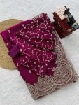 LATEST FENDY CHIFFON THREAD & SEQUENCE EMBROIDERY WORK SAREE WITH UNSTITCHED BLOUSE PARTY WEAR WHOLESALE PRICE ETHNIC GARMENT (6)