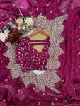 LATEST FENDY CHIFFON THREAD & SEQUENCE EMBROIDERY WORK SAREE WITH UNSTITCHED BLOUSE PARTY WEAR WHOLESALE PRICE ETHNIC GARMENT (6)