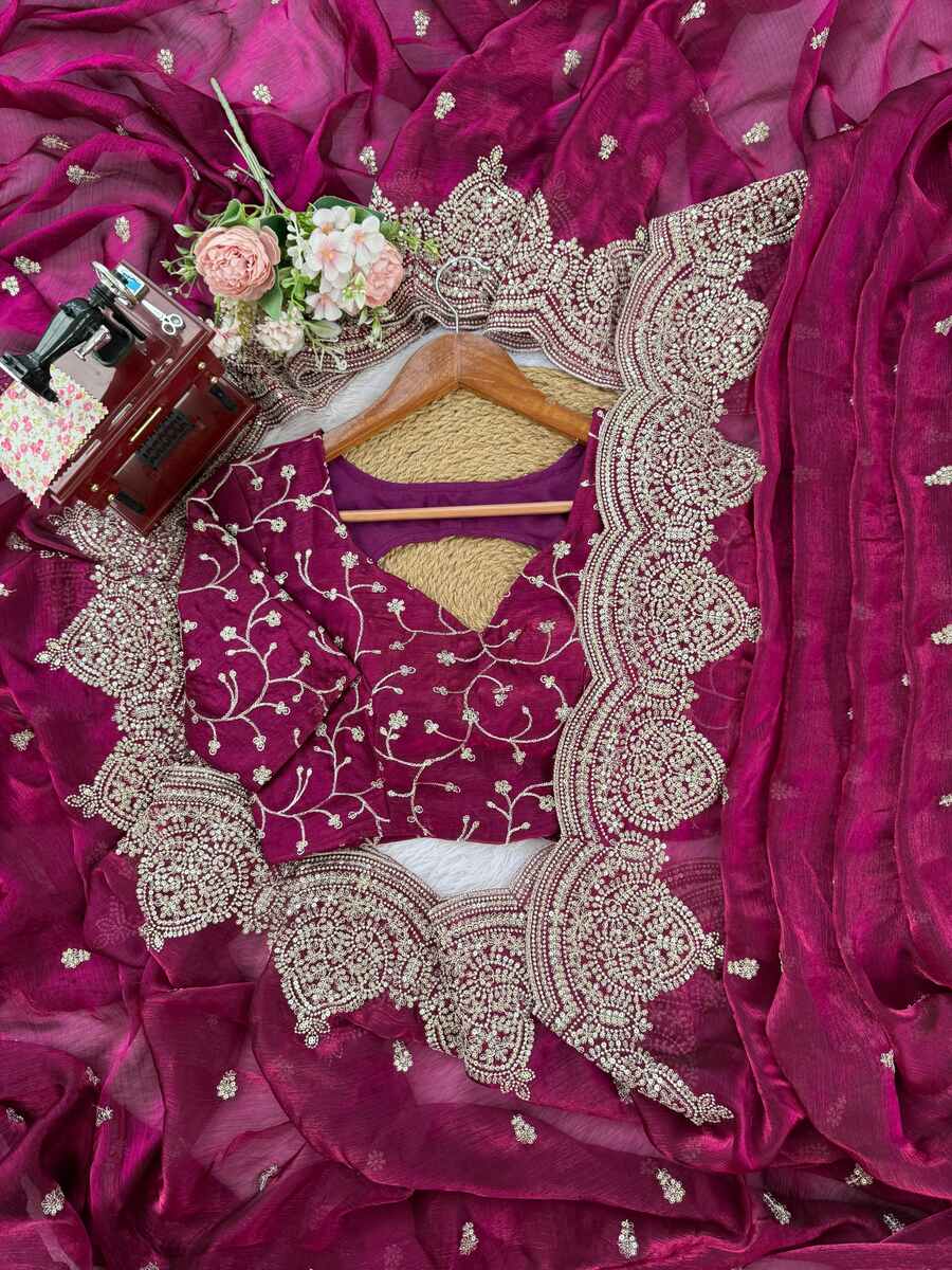 LATEST FENDY CHIFFON THREAD & SEQUENCE EMBROIDERY WORK SAREE WITH UNSTITCHED BLOUSE PARTY WEAR WHOLESALE PRICE ETHNIC GARMENT (3)