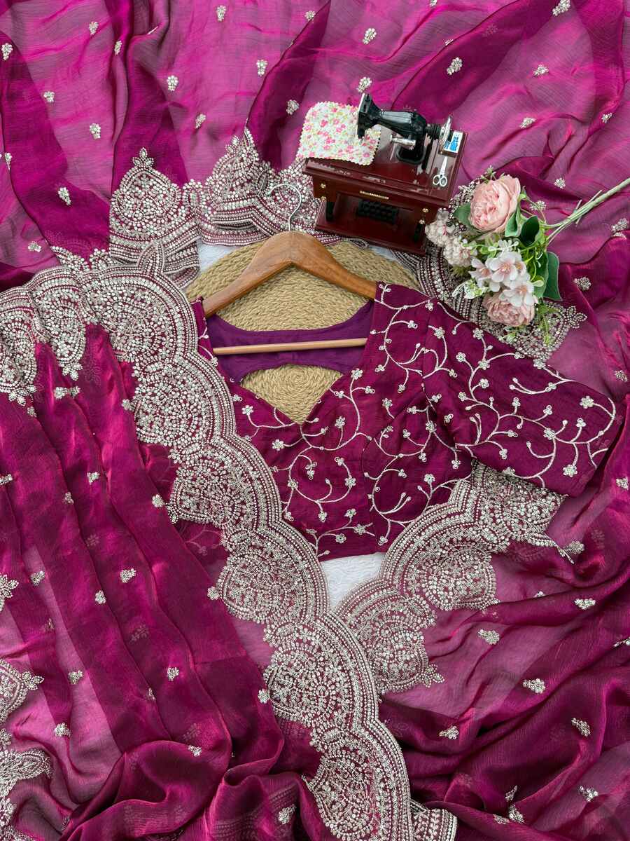 LATEST FENDY CHIFFON THREAD & SEQUENCE EMBROIDERY WORK SAREE WITH UNSTITCHED BLOUSE PARTY WEAR WHOLESALE PRICE ETHNIC GARMENT (4)