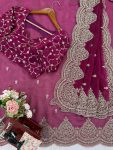 LATEST FENDY CHIFFON THREAD & SEQUENCE EMBROIDERY WORK SAREE WITH UNSTITCHED BLOUSE WINE