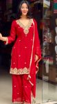 LATEST GEORGETTE BEADS HAND WORK & EMBROIDERY SEQUENCE WORK TOP PALAZZO WITH DUPATTA RED