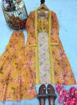 LATEST GEORGETTE DIGITAL PRINT WITH EMBROIDERY SEQUENCE WORK BLOUSE SHARARA WITH SHRUG YELLOW