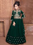 LATEST GEORGETTE EMBROIDERY SEQUENCE WORK KID'S TOP LEHENGA WITH DUPATTA GREEN