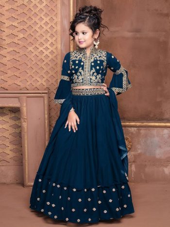 LATEST GEORGETTE EMBROIDERY SEQUENCE WORK KID'S TOP LEHENGA WITH DUPATTA TEAL