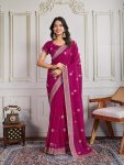 LATEST GEORGETTE EMBROIDERY WITH PIPING BORDER WORK SAREE WITH UNSTITCHED BLOUSE PINK
