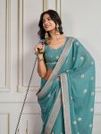 LATEST GEORGETTE EMBROIDERY WITH PIPING BORDER WORK SAREE WITH UNSTITCHED BLOUSE PARTY WEAR WHOLESALE PRICE ETHNIC GARMENT (3)
