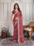 LATEST GEORGETTE EMBROIDERY WITH PIPING BORDER WORK SAREE WITH UNSTITCHED BLOUSE PEACH