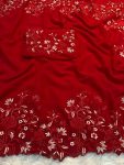 LATEST GEORGETTE EMBROIDERY WORK SAREE WITH UNSTITCHED BLOUSE RED