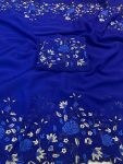LATEST GEORGETTE EMBROIDERY WORK SAREE WITH UNSTITCHED BLOUSE BLUE