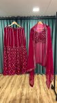 LATEST GEORGETTE FOIL MIRROR AND THREAD WORK PALAZZO AND UN-STITCHED BLOUSE WITH SHRUG PARTY WEAR WHOLESALE PRICE ETHNIC GARMENT (12)
