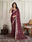 LATEST GEORGETTE RAJWADI BANDHEJ PRINT WITH EMBROIDERY WORK SAREE WITH UNSTITCHED BLOUSE WINE