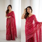 LATEST GEORGETTE SILK FOIL PRINTED WITH LACE BORDER WORK SAREE WITH UNSTITCHED BLOUSE FESTIVE WEAR WHOLESALE PRICE ETHNIC GARMENT (4)