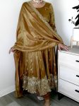 LATEST JIMMY CHOO EMBROIDERY THREAD WORK GOWN BOTTOM WITH DUPATTA GOLD