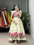 LATEST KORA COTTON TRADITIONAL KALAMKARI AND FLORAL EMBROIDERY WORK ONE PEICE DRESS FORMAL WEAR WHOLESALE PRICE ETHNIC GARMENT (10)