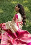 LATEST LICHI SILK JACQUARD WORK SAREE WITH UNSTITCHED BLOUSE PINK