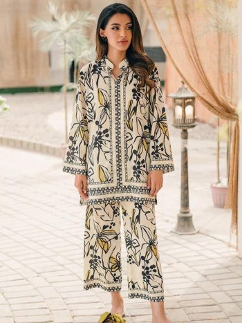 LATEST MALAI SATIN SILK DIGITAL PRINT WORK CO-ORD SET CREAM