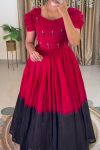LATEST MUL COTTON HANDWORK ONE PEICE DRESS RED
