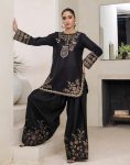 LATEST NATURAL CREPE EMBROIDERY WITH MULTI COLOR TREAD AND HAND WORK KURTI PALAZZO SET FESTIVE WEAR WHOLESALE PRICE ETHNIC GARMENT (6)