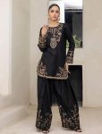 LATEST NATURAL CREPE EMBROIDERY WITH MULTI COLOR TREAD AND HAND WORK KURTI PALAZZO SET BLACK