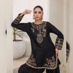 LATEST NATURAL CREPE EMBROIDERY WITH MULTI COLOR TREAD AND HAND WORK KURTI PALAZZO SET FESTIVE WEAR WHOLESALE PRICE ETHNIC GARMENT (6)