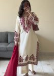 LATEST NATURAL CREPE EMBROIDERY WITH THREAD WORK TOP BOTTOM WITH DUPATTA OFF WHITE