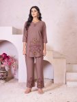 LATEST RAYON MULTI EMBROIDERY THREAD WORK CO-ORD SET BROWN
