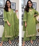 LATEST RAYON SLUB COTTON EMBROIDERY WITH KODI LATKAN LACE WORK TOP BOTTOM WITH DUPATTA GREEN