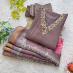 LATEST ROMAN SHIMMER SILK HANDWORK TOP BOTTOM WITH DUPATTA CASUAL WEAR WHOLESALE PRICE ETHNIC GARMENT (9)
