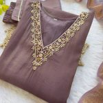 LATEST ROMAN SHIMMER SILK HANDWORK TOP BOTTOM WITH DUPATTA CASUAL WEAR WHOLESALE PRICE ETHNIC GARMENT (9)