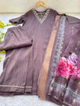 LATEST ROMAN SHIMMER SILK HANDWORK TOP BOTTOM WITH DUPATTA VIOLET
