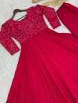 LATEST ROMAN SILK EMBROIDERY THREAD AND SEQUENCE WITH BEADS HAND WORK GOWN WITH BOTTOM SET FESTIVE WEAR WHOLESALE PRICE ETHNIC GARMENT (2)